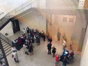 Fig. 1. AHAA attendees chat during a session break under the Amon Carter’s newest installation, Plexus no. 34 by Dallas-based artist Gabriel Dawe.
