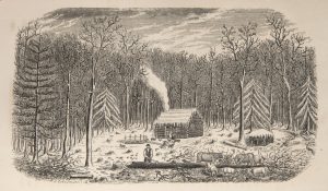 Fig. 2 Ebenezer Mix, The Pioneer Settler: First Scene. From O[rsamus] Turner, Pioneer History of the Holland Purchase of Western New York, Buffalo, N.Y., 1849. Engraving. (Newberry Library, Chicago.)