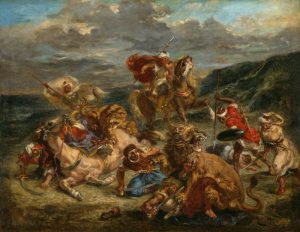 Fig. 14. Eugène Delacroix , Lion Hunt, 1860/61. Oil on canvas, 30 x 38 1/2 in. Art Institute of Chicago, Potter Palmer Collection.