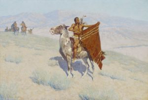 Fig. 16. Frederic Remington, The Blanket Signal, 1909. Oil on canvas, 27 x 40 in. Museum of Fine Arts, Boston. Bequest of Stephen and Priscilla Davies Paine in memory of William A. and Ruth Ward Paine.