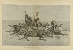 Fig. 2. Frederic Remington, Last Lull in the Fight, 1889. Wood engraving, 16 x 22 in. Private collection. While the painting from which this print was taken is lost, a second version from 1903 survives in a private collection.