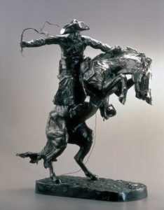 Fig. 6. Frederic Remington, Bronco Buster, modeled 1894-1895, cast circa 1907. Bronze, 22 x 18 x 12 in. (55.88 x 45.72 x 30.48 cm). White House Historical Association, Washington, DC (White House Collection): 512. NB : formerly published as Broncho Buster.