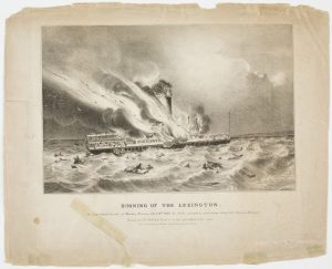Fig. 12. John H. Bufford, lithographer and publisher, Burning of the Lexington. In Long Island Sound, on Monday Evening Jany. 13th 1840; by which Melancholy Occurrence about 150 Persons Perished, 1840. Lithograph, 10.62 x 13.39 in. Courtesy, American Antiquarian Society; gift of Charles H. Taylor.