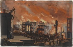 Fig. 6. Nicolino Calyo, Burning of the Merchants’ Exchange, New York, December 16th & 17th, 1835. Gouache on paper, 13 x 20.375 in. From the collection of the Museum of the City of New York. 