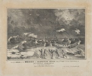 Fig. 9. Nathaniel Currier, lithographer (H. Sewell, artist; B. H. Day, publisher), Dreadful Wreck of the Mexico on Hempstead Beach. Jany. 2nd 1837; As Now Exhibiting at Haningtons Dioramas. Lithograph, 6.5 x 9.875 in. The Metropolitan Museum of Art, New York. The museum believes this image is believed to be in the public domain and free of other restrictions. As such, the image has been made publicly available per the museum’s Open Access for Scholarly Content policy: . Image can be viewed at Image can be viewed at: .
