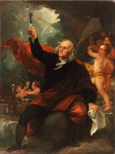 Fig. 6. Benjamin West, Benjamin Franklin Drawing Electricity from the Sky, c. 1816. Oil on slate, 13 3/8 x 10 1/16 inches. Philadelphia Museum of Art, Gift of Mr. and Mrs. Wharton Sinkler, 1956.