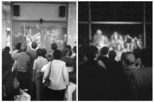 Fig. 5. Mobile Image, Hole-in-Space, 1980. Photograph of live event in Los Angeles and New York. Courtesy of Kit Galloway.