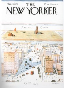 Fig. 2. Saul Steinberg, “View of the World from 9th Avenue.” Cover of the New Yorker for March 29th, 1976. 