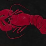Image of a red lobster on a black background