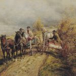 header image showing 2 groups meeting as their horse-drawn carriages pass each other in a field