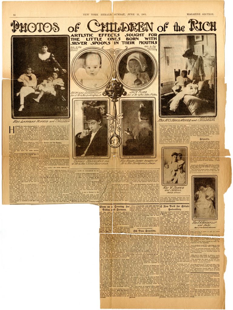Newspaper page with a storyline "Photos of Children of the rich"