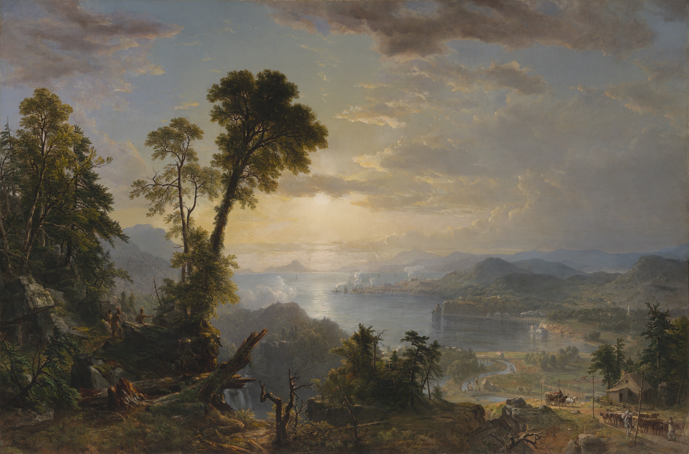 Header image of a landscape painting of trees and the river and mountains in the background