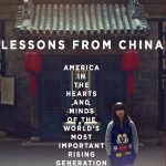 Book cover for "Lessons from China" showing a girl wearing a mickey mouse sweater standing in front of an Asian-inspired gate