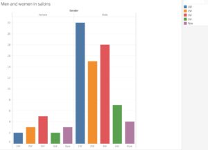 Bar graph showing higher incidence of men than women in salon exhibitions