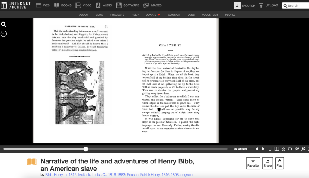 Screenshot from archive.org showing an open book with an illustration on the left and the first page of a new chapter on the right.