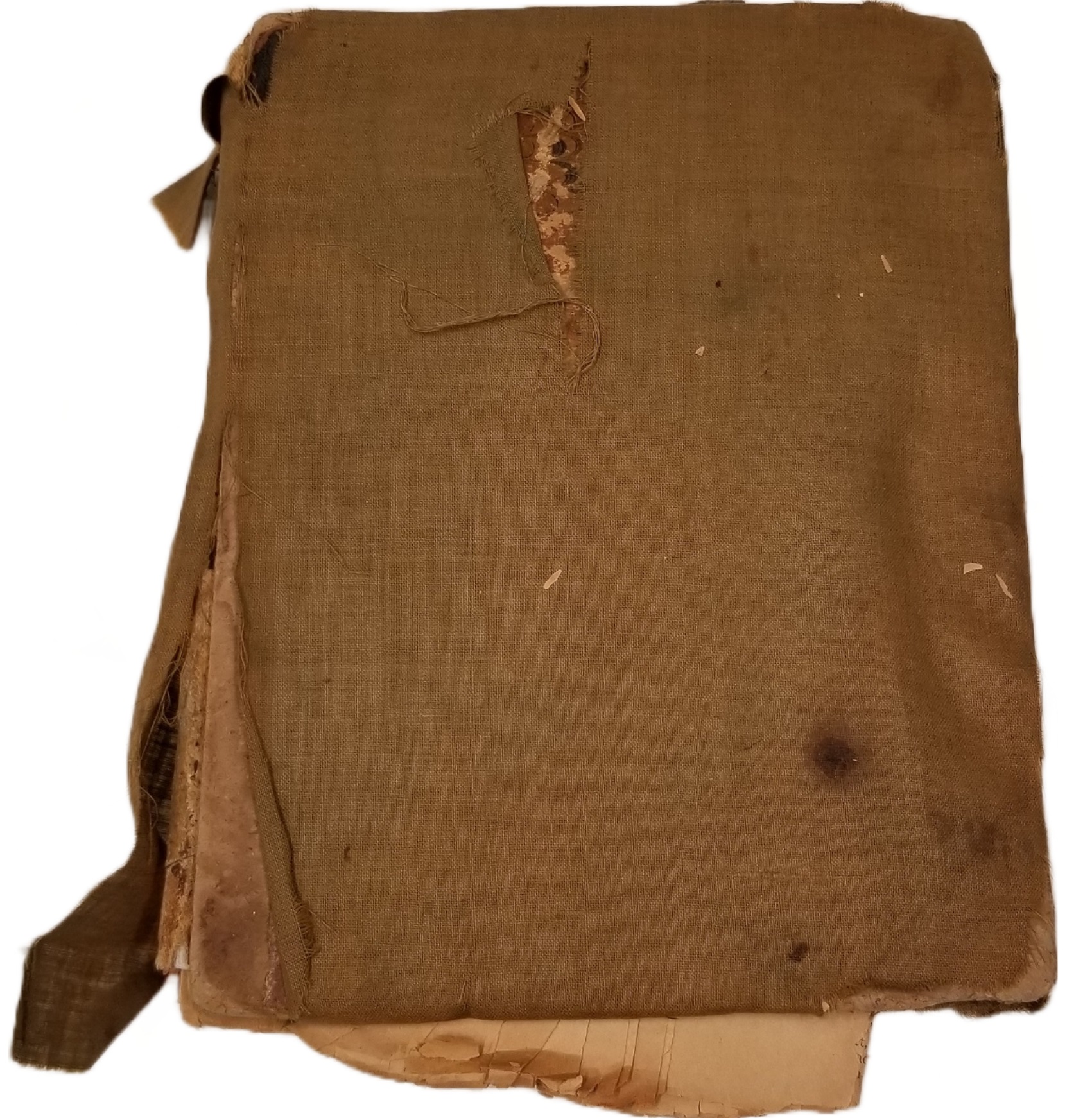 Scrapbook covered in torn brown burlap.