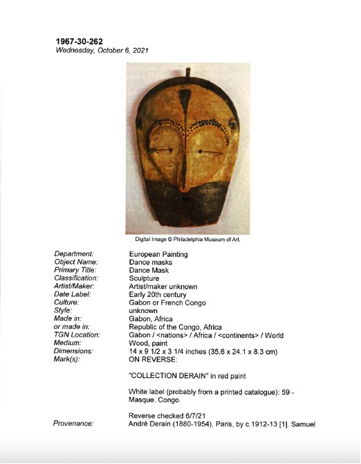 Database report sheet featuring the object featured in fig. 2, showing the department as European Paintings and the classification as Sculpture.