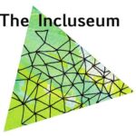 The Incluseum logo: a triangle in shades of green and yellow, with a weblike pattern in black, over which appear the words "The Incluseum"