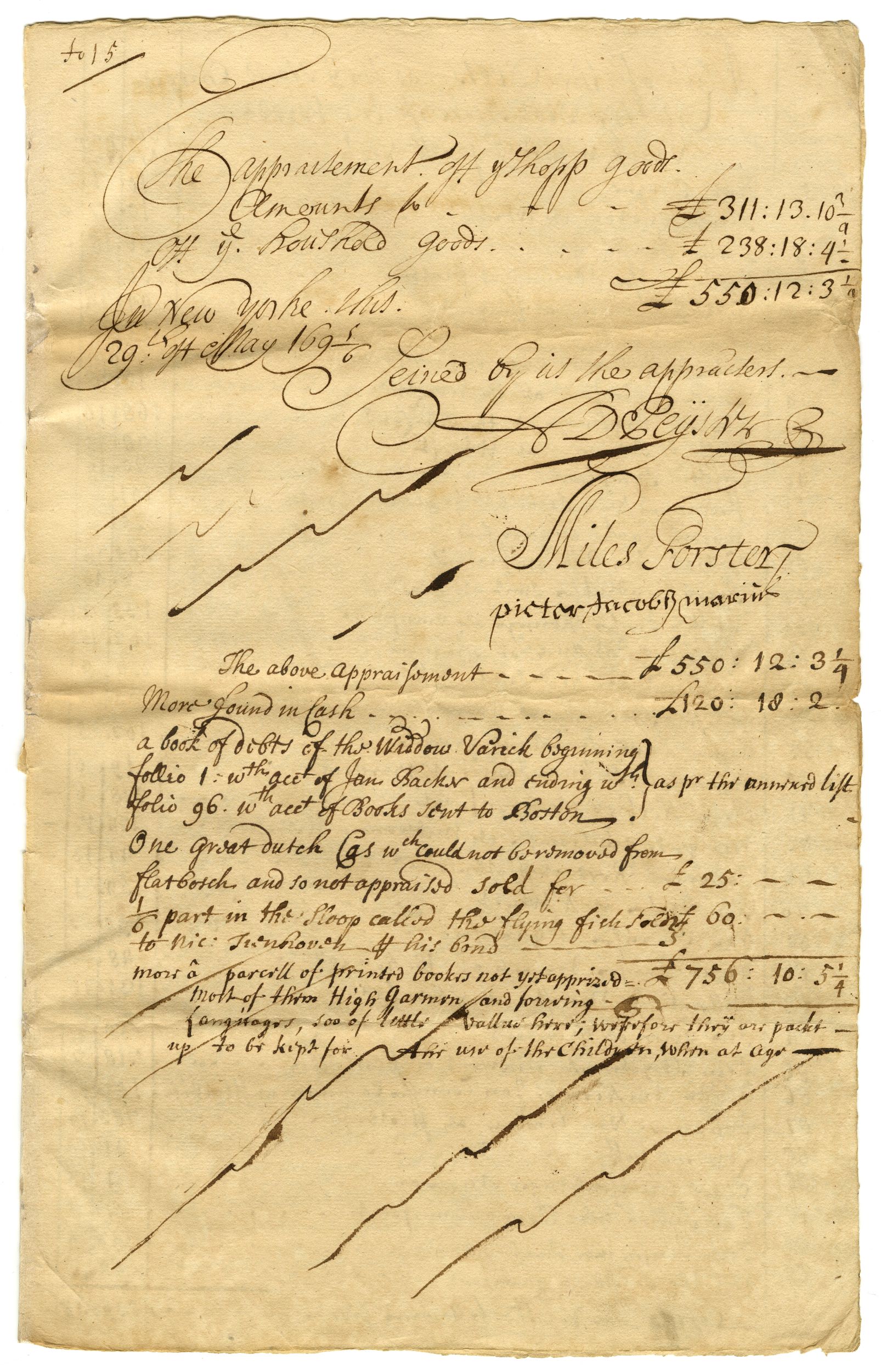 Handwritten document in sepia ink on yellowed paper. About midway down are the words "More found in Cash....£120:18:2"